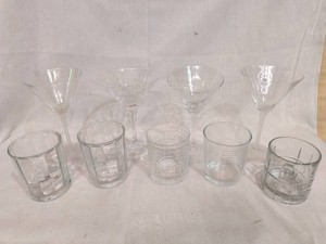 Martini glasses and fancy unique designed lowball glasses - Lot of 9