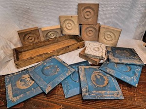 ANTIQUE Wood Molding Rosette Plinth Blocks-Mulitple colors blue, white, wood