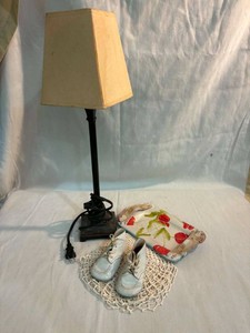 Antique Baby Shoes w vintage Lamp