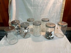 Vintage Doctors Office glass storage canisters w lid