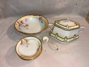 VINTAGE Porcelain Set with Floral pattern and gold accents