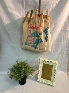 Vintage Champion Clothespin bag,Cream picture frame and greenery