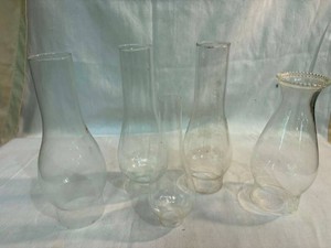 Lot of 5 Vintage clear glass oil lamp Chimneys