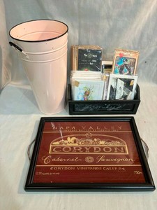New in Package Greeting Cards with holder box, Tall Light Pink Bucket, Vineyard Decor