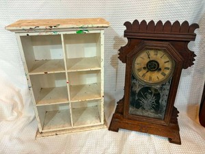 Vintage Clock and Wooden Shelf Organizer