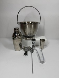 Lot of Stainless Steel Barware Cocktail Set with Ice Bucket