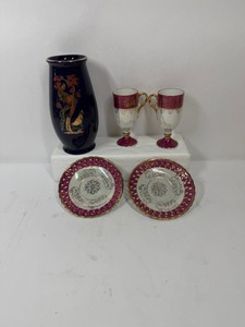 Lot of Decorative Porcelain Pieces Vase, Norleans Saucers & Pedestal Cups