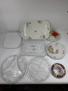Lot of Assorted Serving Platters, Divided Glass Trays & Decorative Plates