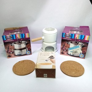Lot of Fondue Sets, Kitchen Torch, and Cork Trivets