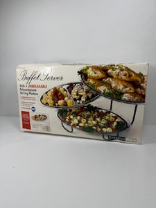 Pampered Chef Buffet Tray Stoneware Serving Platter with Warming Stand