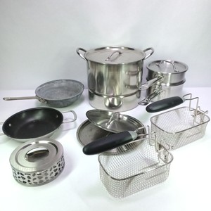 Lot of Stainless Steel Cookware, Fry Pan, Steamer Insert & Kitchen Utensils