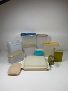Lot of Tupperware Food Storage Containers, Lids, Measuring Cups & Cutting Board