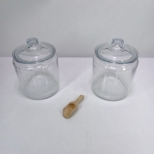 Lot of 2 Glass Apothecary Storage Jars with Wooden Scoop
