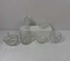 Lot of Cut Glass Candy Dishes, Covered Jar & Serving Bowls