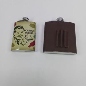 Lot of 2 Decorative Metal Hip Flasks