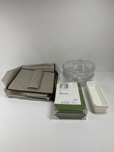 Lot of plastic vanity organizers, closet hanging storage and KASSET box