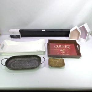 Lot of Home Dcor Trays, Wall Shelf, Serving Dish & Decorative Accents