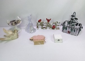 Lot of Assorted Home Dcor Figurines, Birdbath, Vase & Decorative Accents