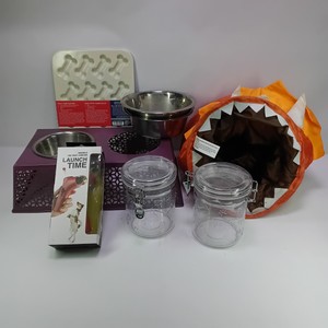 Lot of Kitchen Storage Jars, Pet Bowls, Ice Cube Tray & Household Accessories