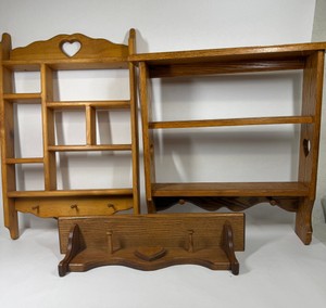Lot of Wooden Wall Shelves with Heart Cutout Design