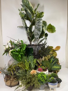 Lot of Assorted Artificial Plants, Floral Stems & Faux Succulents