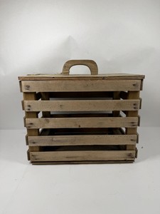 Rustic Wooden Slat Crate with Carry Handle