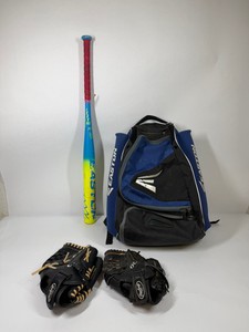 Easton Baseball Equipment Lot with Youth Bat, Gloves & Backpack