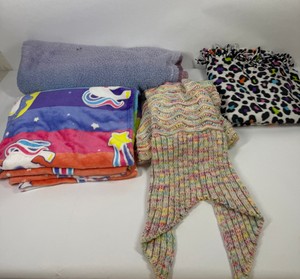 Lot of Childrens Blankets and Mermaid Tail Blanket