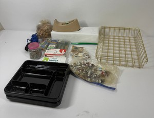 Lot of Craft Supplies, Beads, Storage Bins & Desk Organizers