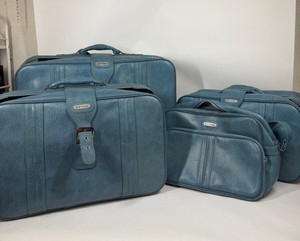 Lot of 4 Blue Soft-Sided Suitcases and Travel Bags