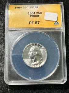 1964 US PROOF WASHINGTON QUARTER ANACS PF67