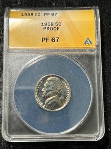 1958 US PROOF JEFFERSON NICKEL ANACS PF67