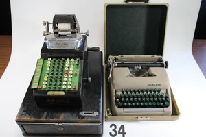 2 Items - Antique Cash Register and Type Writer Suitcase