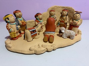 Signed Cleo Teissedre Native AmericanSouth West Nativity Scene