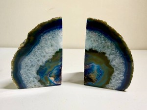 Blue Agate Geode Book Ends
