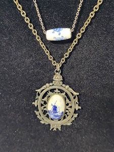 Vintage Blue & White Pendants wNecklaces