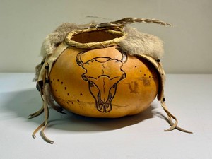 Vintage Native American Gourd Bowl - Bison