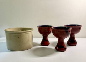 Stone Crock and Three Signed Handmade Pottery Goblets