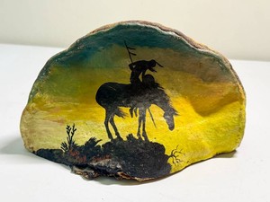 Signed Two Bull Sioux Handpainted Wood Burl