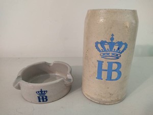 Vintage Hofbrauhaus Munich Stoneware Beer Stein and Ash Tray