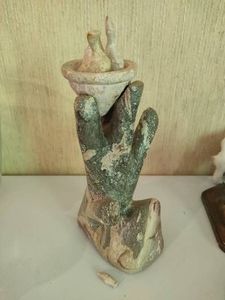 Carved Stone Figurine of Birds Nest in Tree
