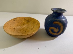 Handmade Blue Pot and Cork Bowl