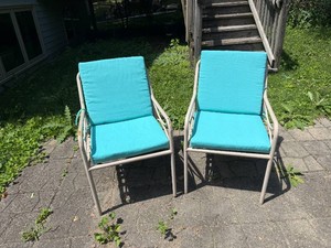 Two Patio Chairs with Teal Cushions