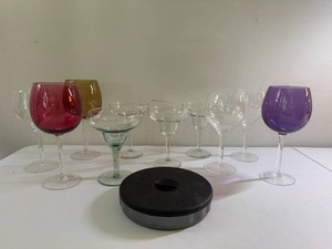 Assorted Barware - Wine and Margarita Glasses, Glass Salt Rimmer