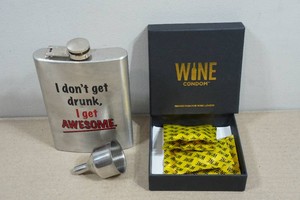 Novelty Wine Condoms and Flask