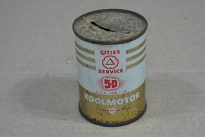 Vintage Cities Service Advertising Coin Bank Can - 5D Koolmotor