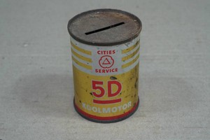 Vintage Cities Service Advertising Coin Bank Can - 5D Koolmotor