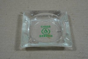 Vintage Cities Service Advertising Square Glass Ashtray