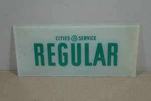 Vintage Cities Service White Glass Gas Pump Ad Plate - Regular