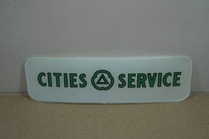 Antique Cities Service White Curved Glass Advertisement Plate